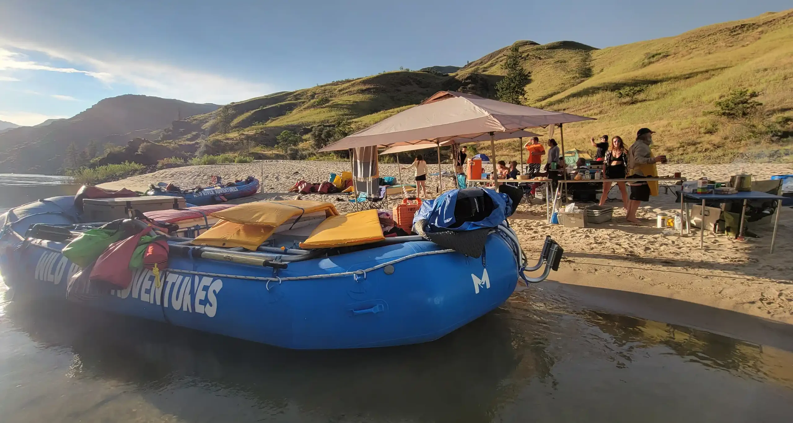 Raft sitting on river bank