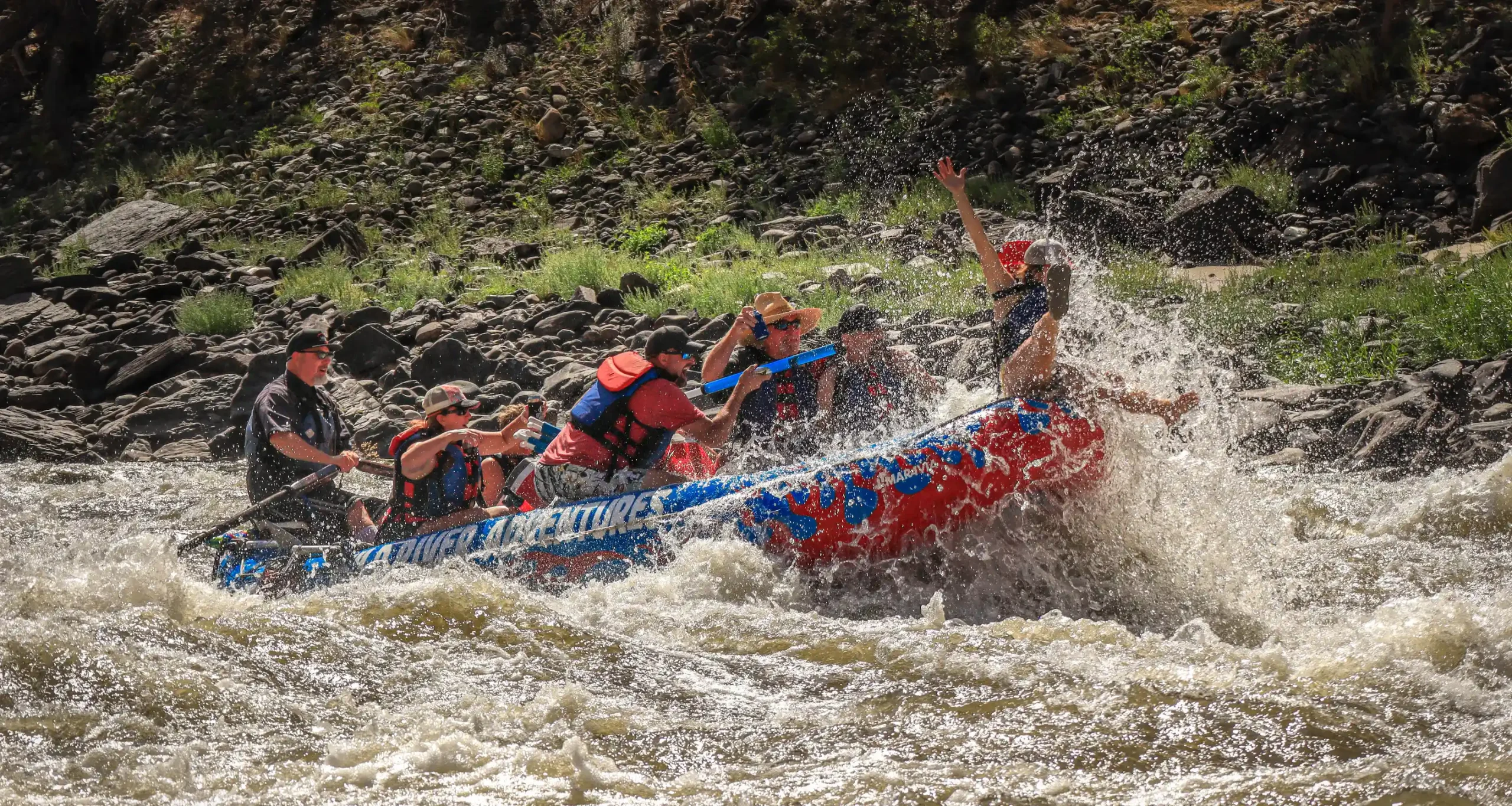 Rafting group going on a white water rafting adventure